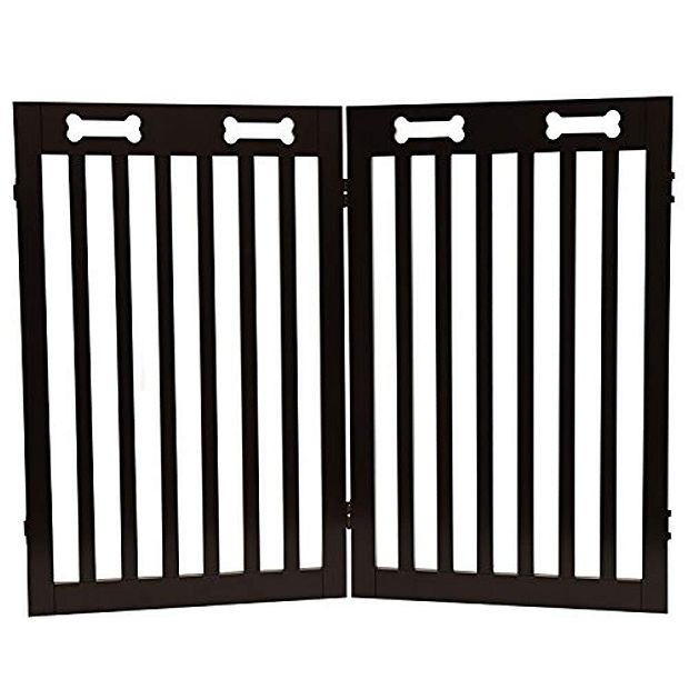 Arf pets free standing wood shop dog gate with walk through door