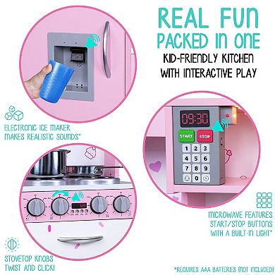 Lil' Jumbl Kids Kitchen Set, Toddler Pretend Wooden Kitchen Playset - Pink