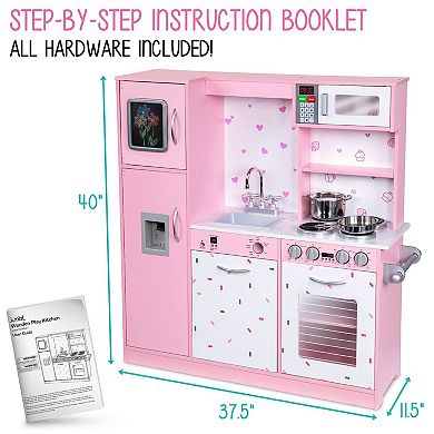 Lil' Jumbl Kids Kitchen Set, Toddler Pretend Wooden Kitchen Playset - Pink