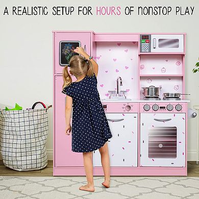 Lil' Jumbl Kids Kitchen Set, Toddler Pretend Wooden Kitchen Playset - Pink