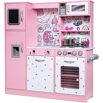 Lil' Jumbl Kids Kitchen Set, Toddler Pretend Wooden Kitchen Playset - Pink