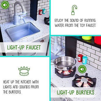 Lil' Jumbl Kids Kitchen Set, Toddler Pretend Wooden Kitchen Playset - White