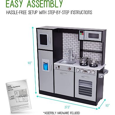 Lil' Jumbl Kids Kitchen Set, Toddler Pretend Wooden Kitchen Playset - White