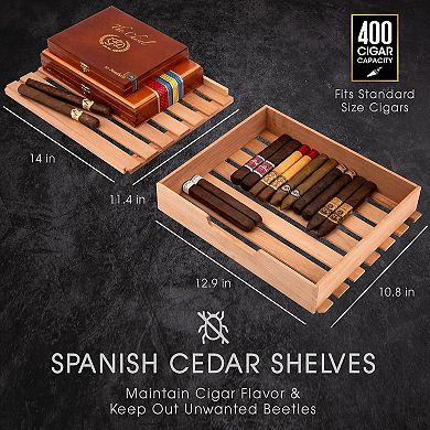 Schmécké 400 Cigar Humidor, Cigar Humidifier & Cigar Box with Cigar Hygrometer