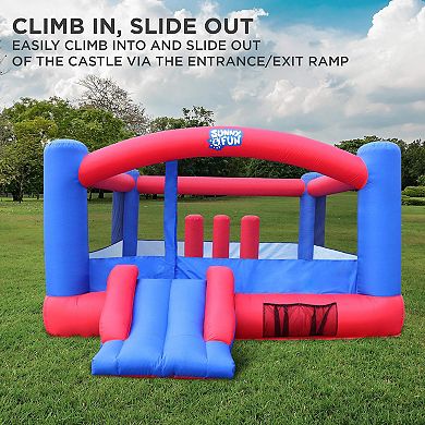 Sunny & Fun Giant Inflatable Bounce House With Built-in Posts, Air Pump & Carrying Case - Red/blue