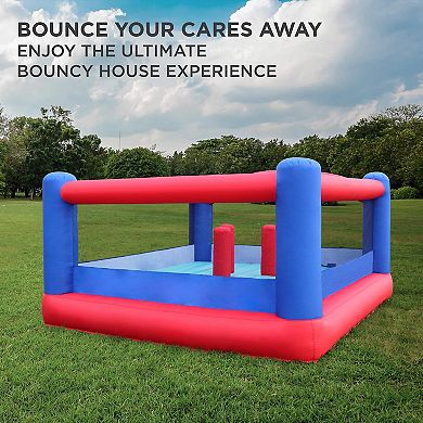 Sunny & Fun Giant Inflatable Bounce House With Built-in Posts, Air Pump & Carrying Case - Red/blue