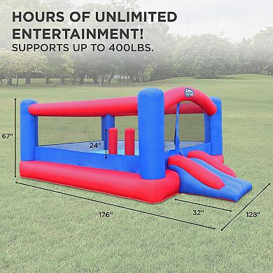 Sunny & Fun Giant Inflatable Bounce House With Built-in Posts, Air Pump & Carrying Case - Red/blue