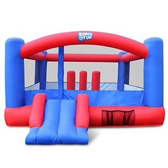 Sunny & Fun Giant Inflatable Bounce House With Built-in Posts, Air Pump & Carrying Case - Red/blue