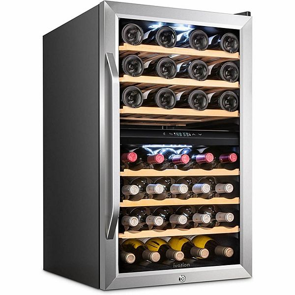 Ivation 43Bottle Dual Zone Wine Cooler, Freestanding Wine Fridge with Lock