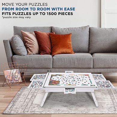 Jumbl 1500 Piece Puzzle Board Rack w/Mat, 27” x 35” Wooden Jigsaw Puzzle Table