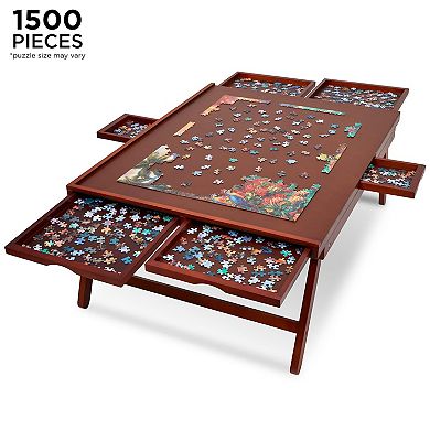 1500 Piece Puzzle Board Rack w/Mat, 27” x 35” Wooden Jigsaw Puzzle Table