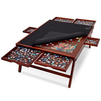 Jumbl 1500 pc Puzzle Board - 27 x 35" Wooden Puzzle Table with 6 Removable Drawers - Dark Brown
