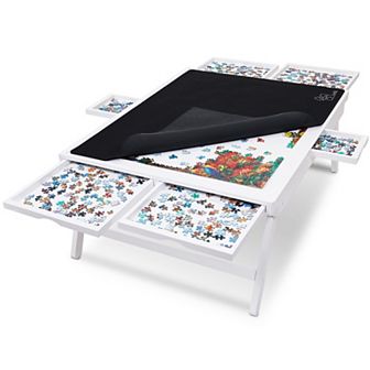 Jumbl 1500 pc Puzzle Board - 27 x 35" Wooden Puzzle Table with 6 Removable Drawers - Dark Brown
