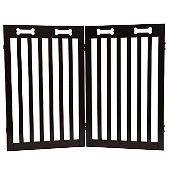 Arf Pets Free Standing Wood Retractable Dog Gate With Walk Through House Door For Pet And Baby