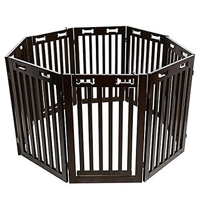 Arf Pets Free Standing Wood Retractable Dog Gate With Walk Through House Door For Pet And Baby