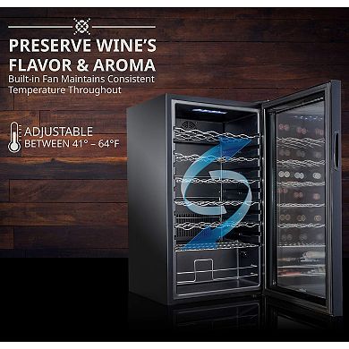 Ivation 34 Bottle Compressor Wine Refrigerator, Freestanding Wine Cooler With Lock, Black