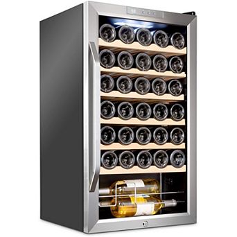 Ivation 34 Bottle Compressor Wine Refrigerator, Freestanding Wine Cooler With Lock, Black
