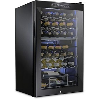Schmecke Wine Fridge, Dual Freestanding Wine Refrigerator, 33 Bottle Wine Cooler