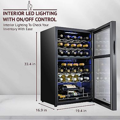 Schmecke Wine Fridge, Dual Freestanding Wine Refrigerator, 33 Bottle Wine Cooler