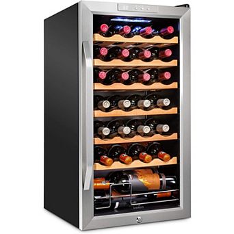 Ivation 28-Bottle Wine Cooler, Freestanding Wine Fridge with Lock