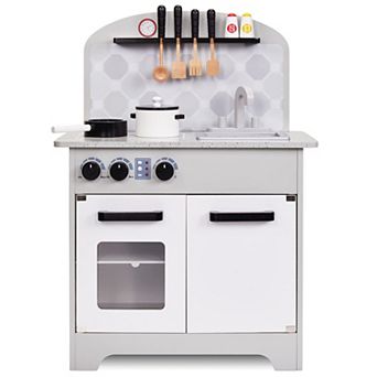 Lil' Jumbl Kitchen Set for Kids, Pretend Wooden Play Kitchen Set, Realistic Sound, Pots & Pan