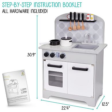Lil' Jumbl Kitchen Set for Kids, Pretend Wooden Play Kitchen Set, Realistic Sound, Pots & Pan