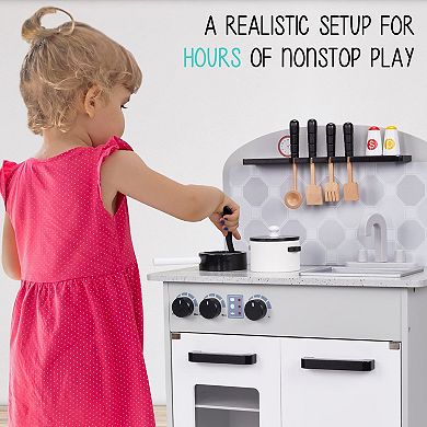 Lil' Jumbl Kitchen Set for Kids, Pretend Wooden Play Kitchen Set, Realistic Sound, Pots & Pan