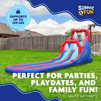 Sunny & Fun Inflatable Water Slide & Blow up Pool, Kids Water Park for Backyard