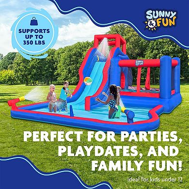 Sunny & Fun Inflatable Water Slide, Blow up Pool & Bounce House for Backyard