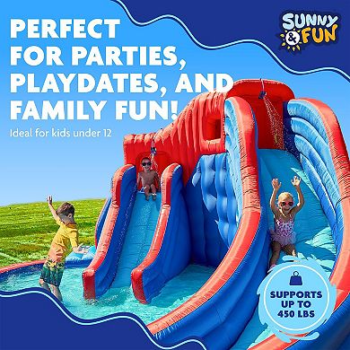 Sunny & Fun Inflatable Water Slide Park & Blow up Pool w/Pump, Kids Water Park