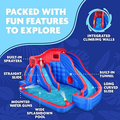 Sunny & Fun Inflatable Water Slide Park & Blow up Pool w/Pump, Kids Water Park