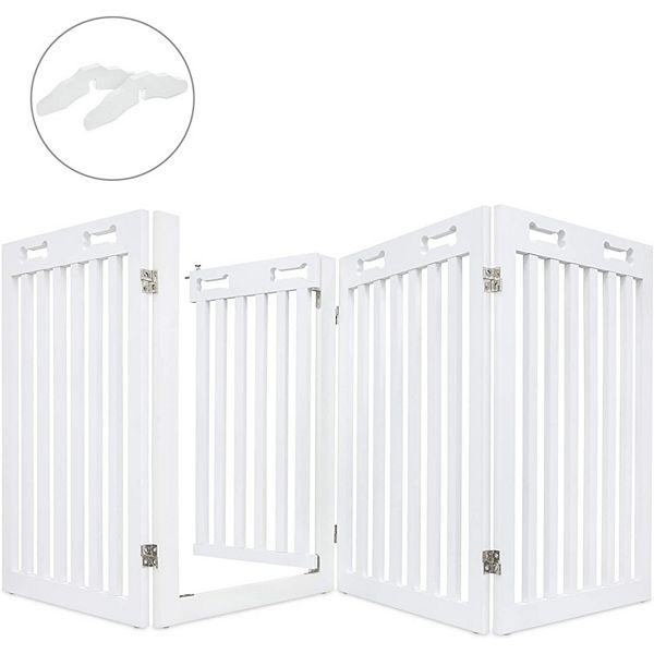 Arf Pets Free Standing Wood Retractable Dog Gate With Walk Through ...