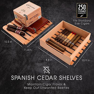 Schmécké 250 Cigar Humidor, Cigar Humidifier & Cigar Box with Cigar Hygrometer