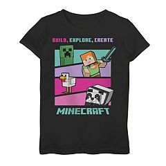 Girl's Minecraft Creeper Face Graphic Tee Green Apple X Large