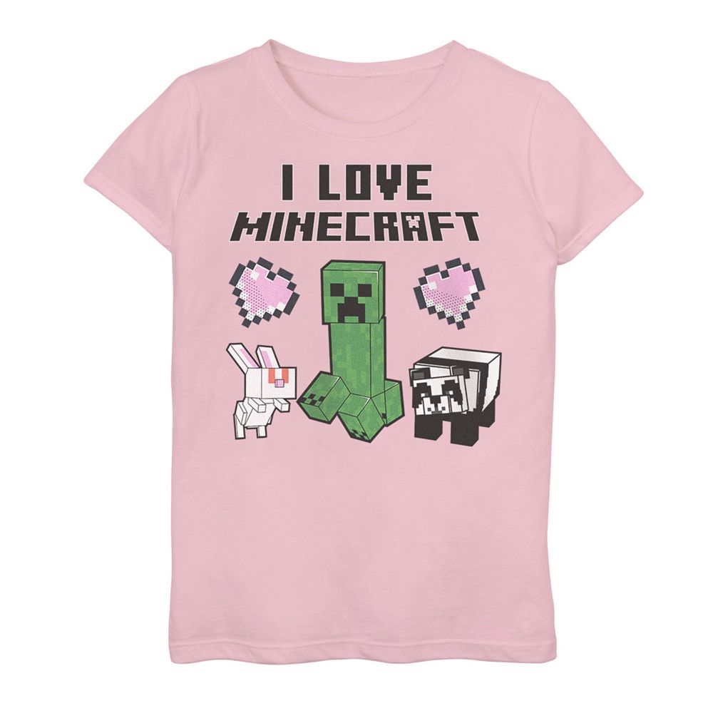 Girls 7-16 Minecraft Creeper, Rabbit & Panda I Love Minecraft Graphic Tee