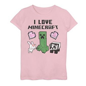 Girls 7-16 Minecraft Creeper, Rabbit & Panda I Love Minecraft Graphic Tee