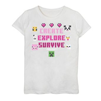 Girls 7-16 Minecraft Create Explore Survive Creeper Animals Face Graphic Tee