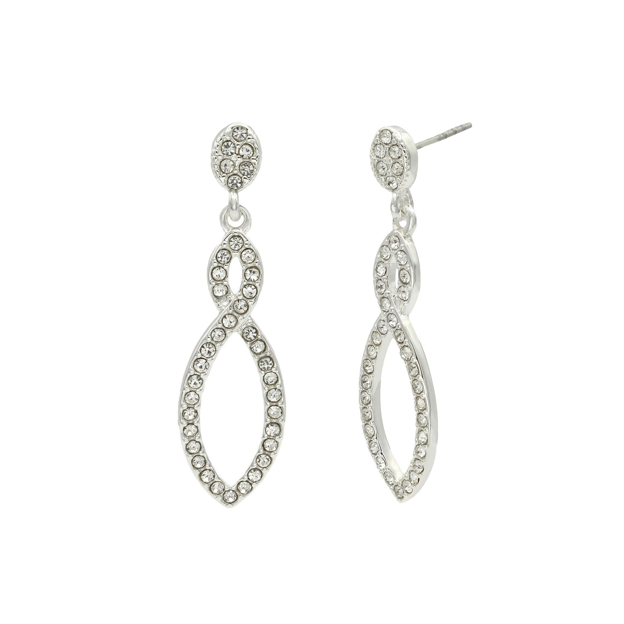 City Luxe Silver Tone Crystal Pave Open Drop Earrings, Womens, Silver Tone
