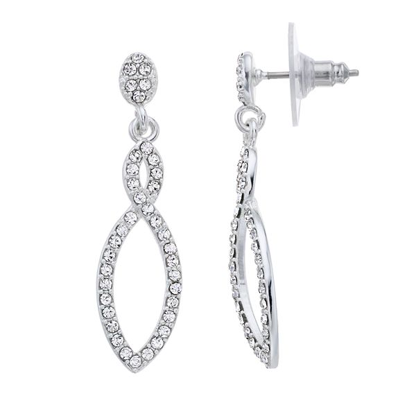 Brilliance Silver Tone Crystal Pave Open Drop Earrings