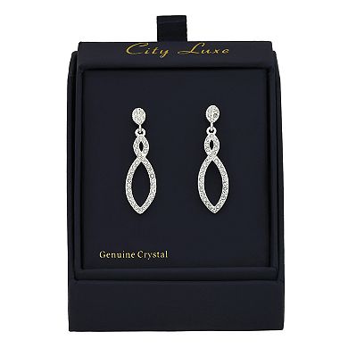 City Luxe Silver Tone Crystal Pave Open Drop Earrings