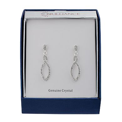 Brilliance Silver Tone Crystal Pave Open Drop Earrings