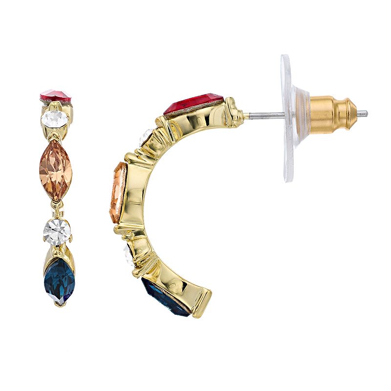 Brilliance Gold Tone Multicolor Crystal Marquise C-Hoop Earrings, Womens