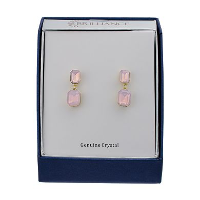 Brilliance Gold Tone Simulated Rosewater Opal Crystal Double Cushion Drop Earrings