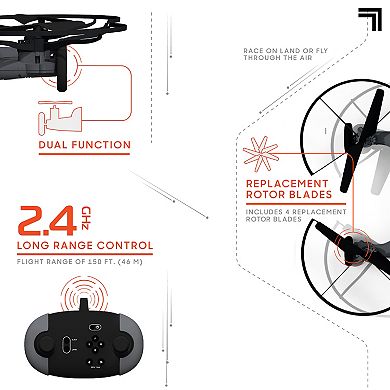 Sharper Image Toy 5-Inch Fly+Drive Drone Remote Control Dual-Function Vehicle