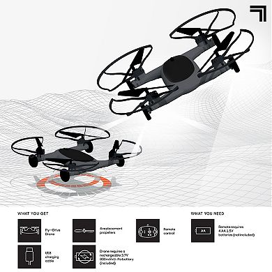 Sharper Image Toy 5-Inch Fly+Drive Drone Remote Control Dual-Function Vehicle