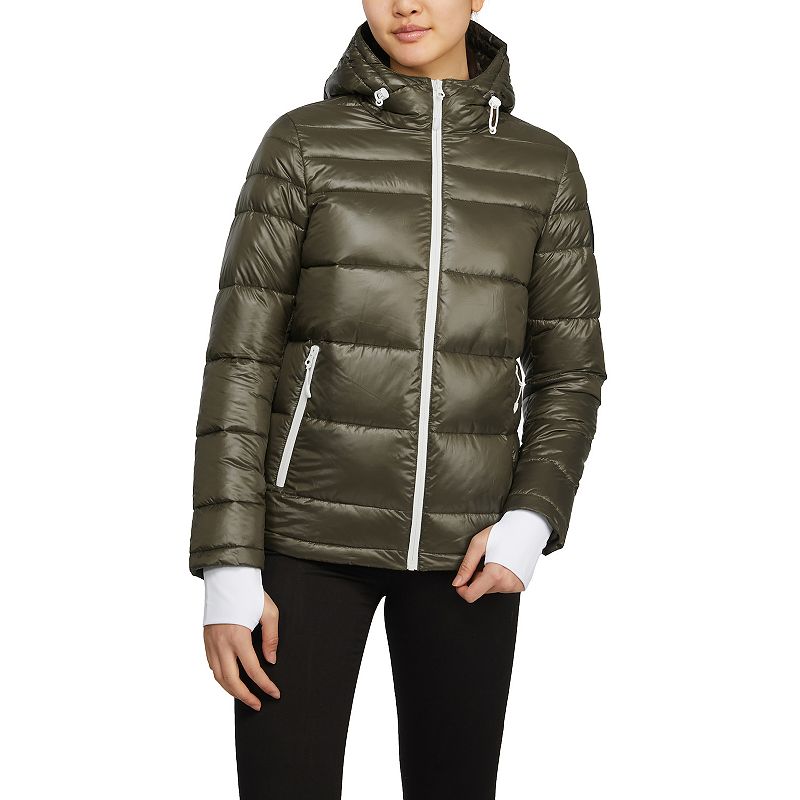 Womens Kendall & Kylie Packable Down Puffer Jacket, Girls, Size: XS, Gree