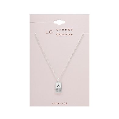 LC Lauren Conrad Silver Tone Cubic Zirconia Initial Mini Dog Tag Necklace
