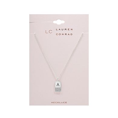 LC Lauren Conrad Silver Tone Cubic Zirconia Initial Mini Dog Tag Necklace 
