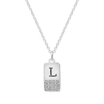 LC Lauren Conrad Silver Tone Cubic Zirconia Initial Mini Dog Tag Necklace