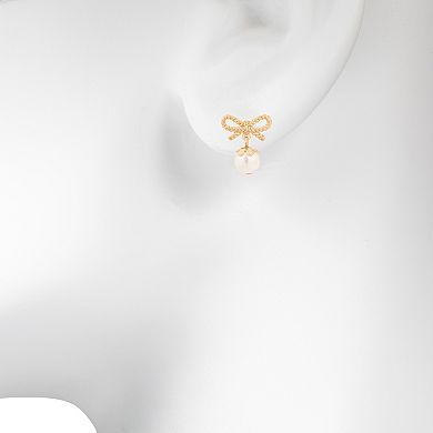 LC Lauren Conrad Gold Tone Simulated Pearl Rope Bow Nickel Free Drop Earrings